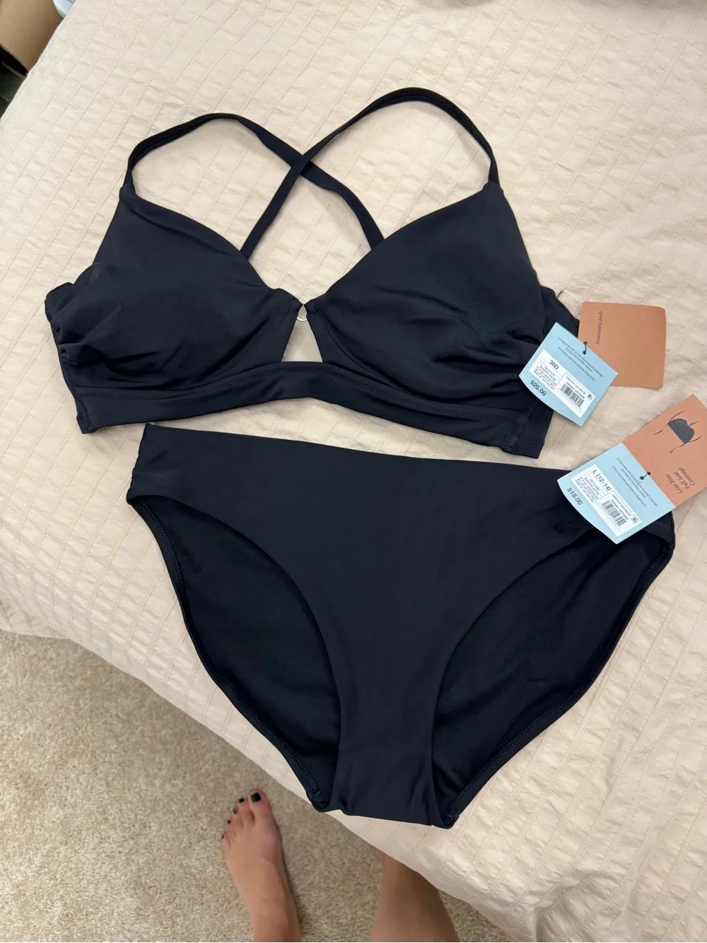 Shade & Shore Women’s Underwire Top Black Cross-Back Bikini Set NWT